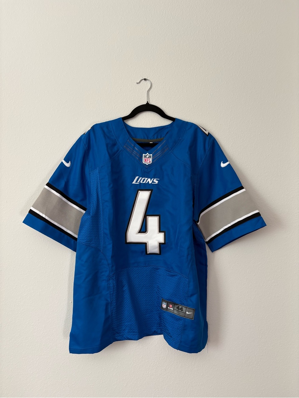Nike Men’s Vintage NFL Lions Jersey #4 Jason Hanson In Blue/White Size 44 (L)